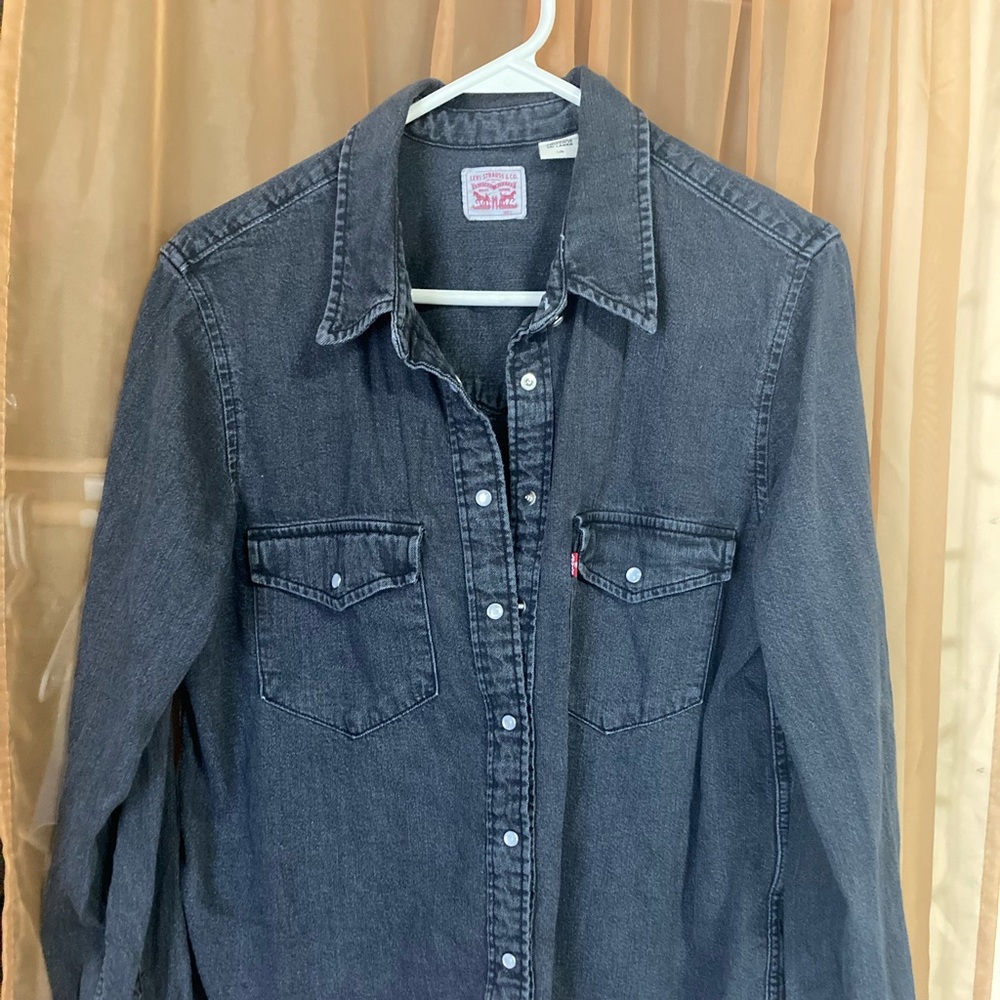 Levis Black Denim Pearl Snap Button Up
